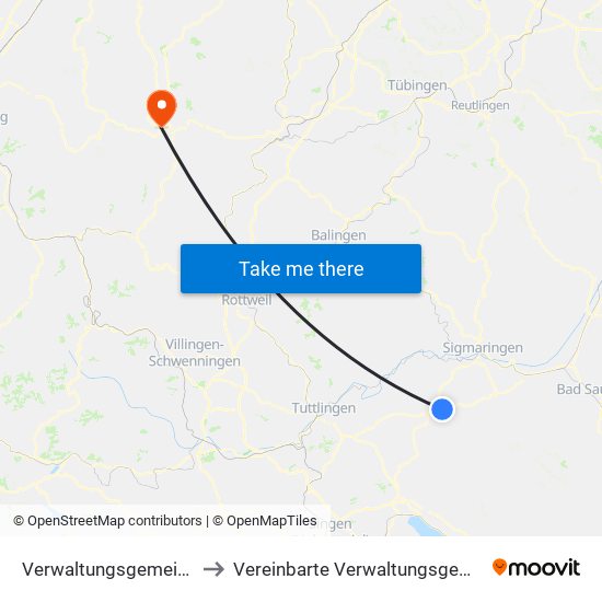 Verwaltungsgemeinschaft Meßkirch to Vereinbarte Verwaltungsgemeinschaft Freudenstadt map