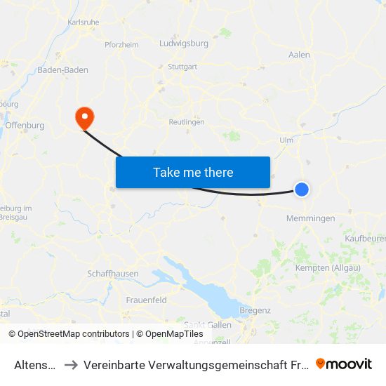 Altenstadt to Vereinbarte Verwaltungsgemeinschaft Freudenstadt map