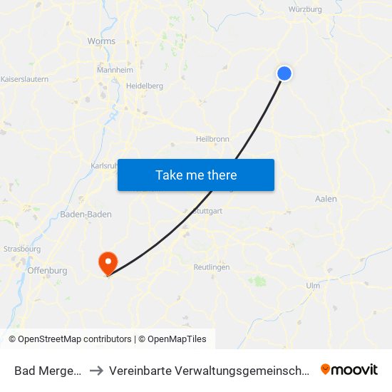 Bad Mergentheim to Vereinbarte Verwaltungsgemeinschaft Freudenstadt map