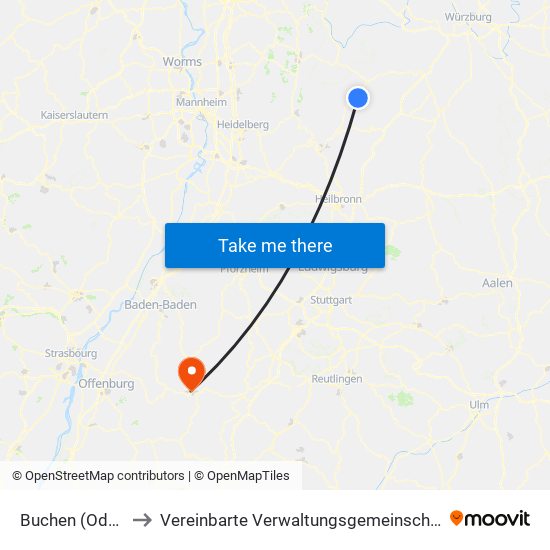 Buchen (Odenwald) to Vereinbarte Verwaltungsgemeinschaft Freudenstadt map