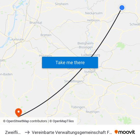 Zweiflingen to Vereinbarte Verwaltungsgemeinschaft Freudenstadt map