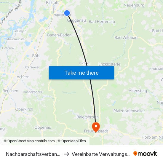 Nachbarschaftsverband Bischweier-Kuppenheim to Vereinbarte Verwaltungsgemeinschaft Freudenstadt map