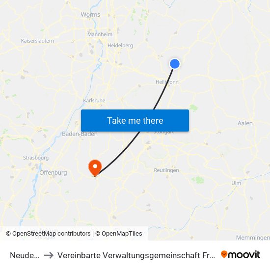 Neudenau to Vereinbarte Verwaltungsgemeinschaft Freudenstadt map