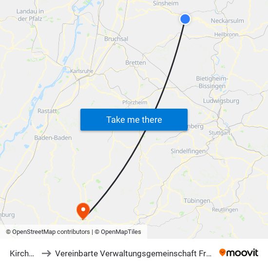 Kirchardt to Vereinbarte Verwaltungsgemeinschaft Freudenstadt map