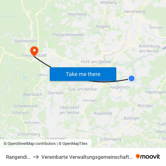 Rangendingen to Vereinbarte Verwaltungsgemeinschaft Freudenstadt map