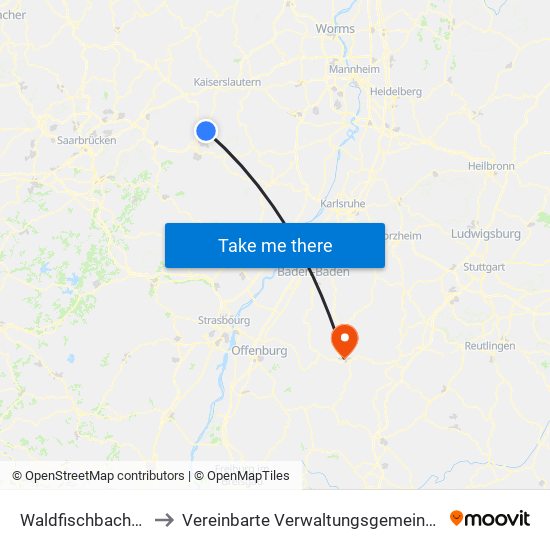 Waldfischbach-Burgalben to Vereinbarte Verwaltungsgemeinschaft Freudenstadt map