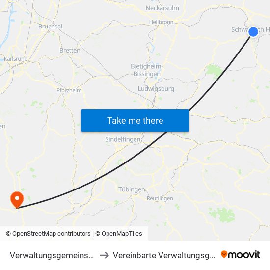 Verwaltungsgemeinschaft Schwäbisch Hall to Vereinbarte Verwaltungsgemeinschaft Freudenstadt map