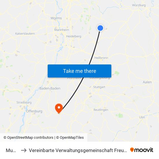 Mudau to Vereinbarte Verwaltungsgemeinschaft Freudenstadt map