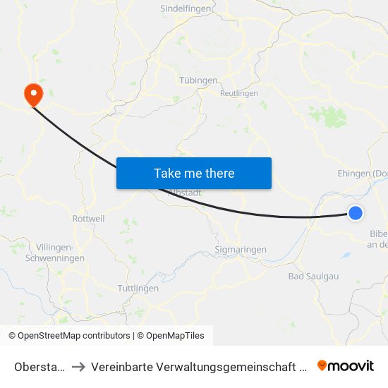 Oberstadion to Vereinbarte Verwaltungsgemeinschaft Freudenstadt map