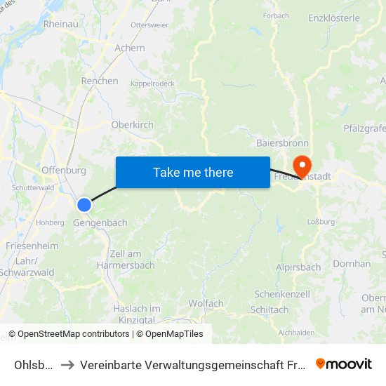 Ohlsbach to Vereinbarte Verwaltungsgemeinschaft Freudenstadt map