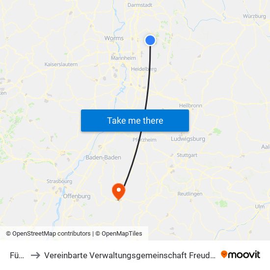 Fürth to Vereinbarte Verwaltungsgemeinschaft Freudenstadt map