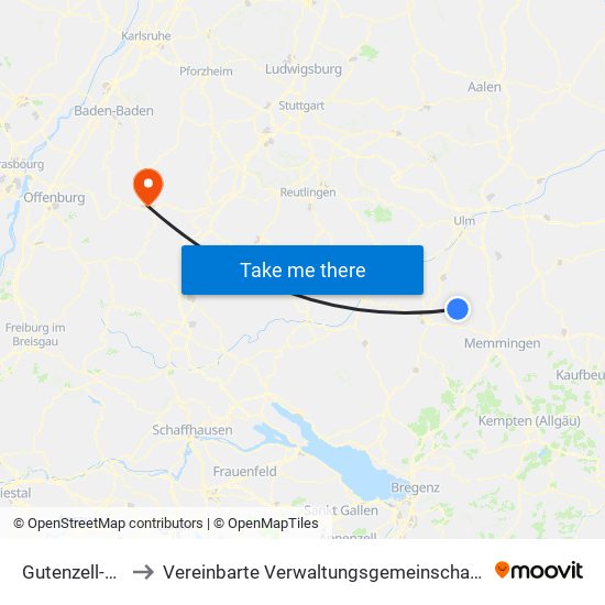 Gutenzell-Hürbel to Vereinbarte Verwaltungsgemeinschaft Freudenstadt map