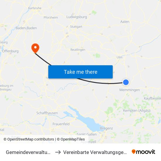 Gemeindeverwaltungsverband Illertal to Vereinbarte Verwaltungsgemeinschaft Freudenstadt map