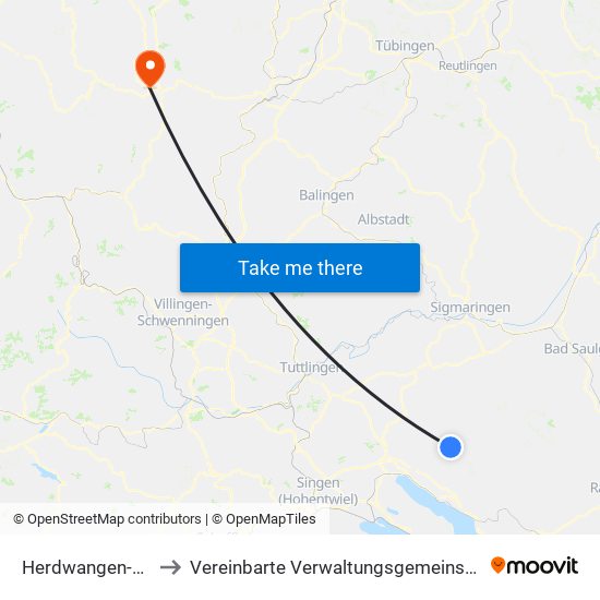 Herdwangen-Schönach to Vereinbarte Verwaltungsgemeinschaft Freudenstadt map