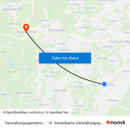 Verwaltungsgemeinschaft Sulz am Neckar to Vereinbarte Verwaltungsgemeinschaft Freudenstadt map