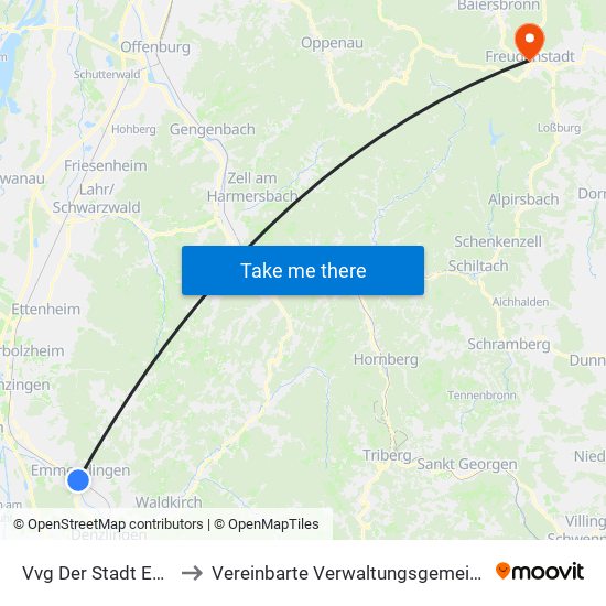 Vvg Der Stadt Emmendingen to Vereinbarte Verwaltungsgemeinschaft Freudenstadt map