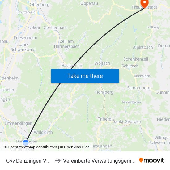 Gvv Denzlingen-Vörstetten-Reute to Vereinbarte Verwaltungsgemeinschaft Freudenstadt map