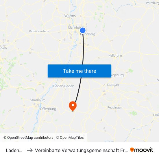 Ladenburg to Vereinbarte Verwaltungsgemeinschaft Freudenstadt map