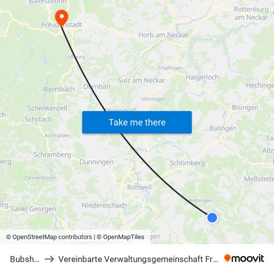 Bubsheim to Vereinbarte Verwaltungsgemeinschaft Freudenstadt map