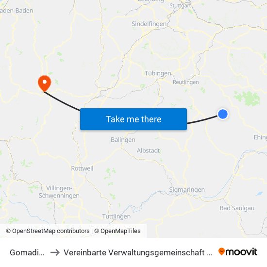 Gomadingen to Vereinbarte Verwaltungsgemeinschaft Freudenstadt map