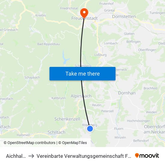 Aichhalden to Vereinbarte Verwaltungsgemeinschaft Freudenstadt map