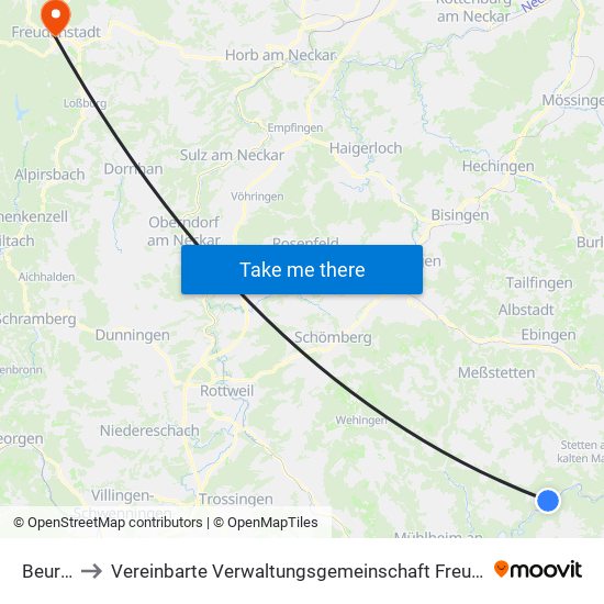 Beuron to Vereinbarte Verwaltungsgemeinschaft Freudenstadt map