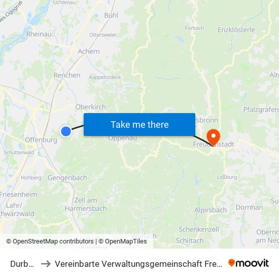 Durbach to Vereinbarte Verwaltungsgemeinschaft Freudenstadt map