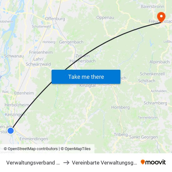 Verwaltungsverband Nördlicher Kaiserstuhl to Vereinbarte Verwaltungsgemeinschaft Freudenstadt map