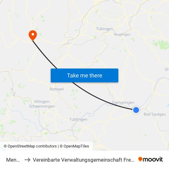 Mengen to Vereinbarte Verwaltungsgemeinschaft Freudenstadt map