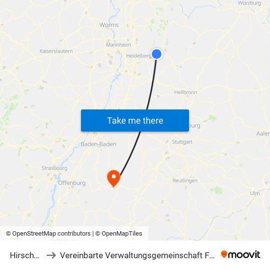 Hirschhorn to Vereinbarte Verwaltungsgemeinschaft Freudenstadt map