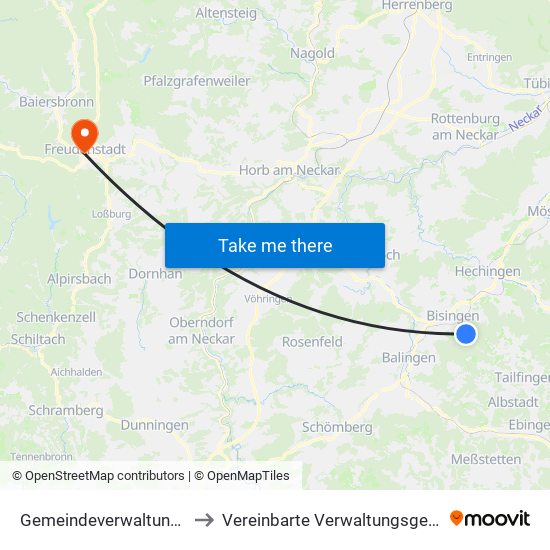 Gemeindeverwaltungsverband Bisingen to Vereinbarte Verwaltungsgemeinschaft Freudenstadt map