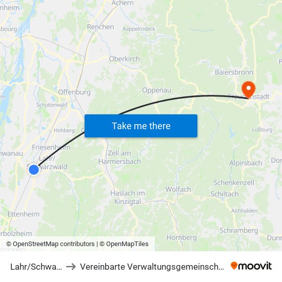 Lahr/Schwarzwald to Vereinbarte Verwaltungsgemeinschaft Freudenstadt map