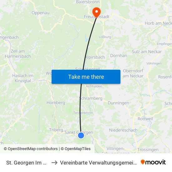 St. Georgen Im Schwarzwald to Vereinbarte Verwaltungsgemeinschaft Freudenstadt map