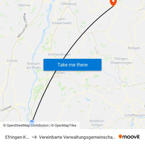Efringen-Kirchen to Vereinbarte Verwaltungsgemeinschaft Freudenstadt map