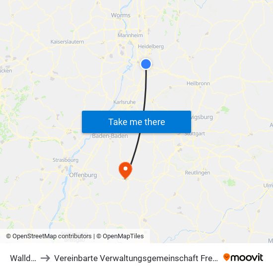 Walldorf to Vereinbarte Verwaltungsgemeinschaft Freudenstadt map