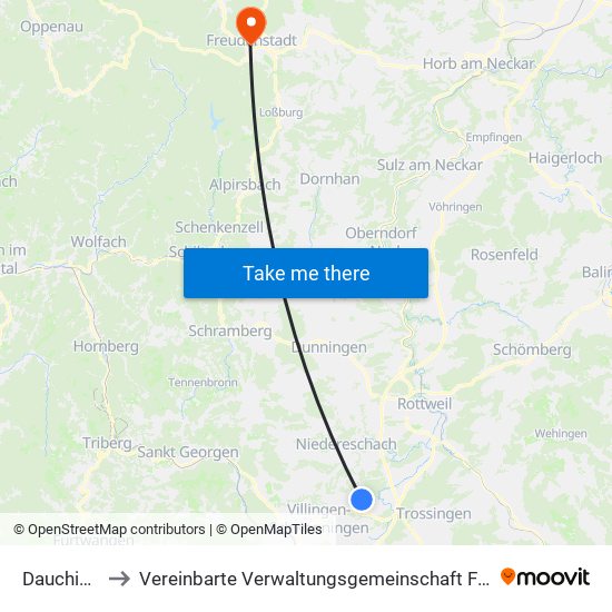 Dauchingen to Vereinbarte Verwaltungsgemeinschaft Freudenstadt map