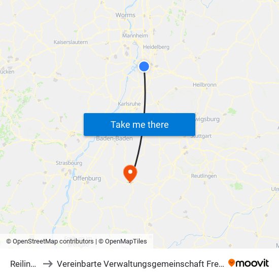Reilingen to Vereinbarte Verwaltungsgemeinschaft Freudenstadt map