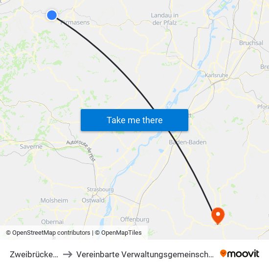 Zweibrücken-Land to Vereinbarte Verwaltungsgemeinschaft Freudenstadt map