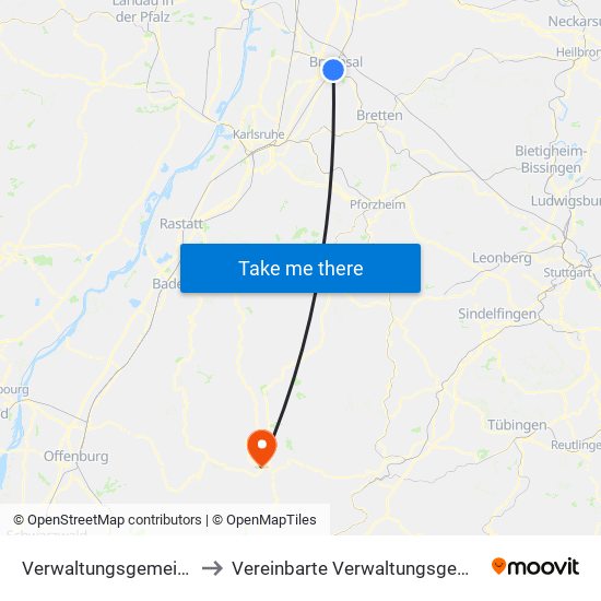 Verwaltungsgemeinschaft Bruchsal to Vereinbarte Verwaltungsgemeinschaft Freudenstadt map