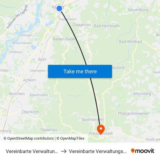 Vereinbarte Verwaltungsgemeinschaft Rastatt to Vereinbarte Verwaltungsgemeinschaft Freudenstadt map