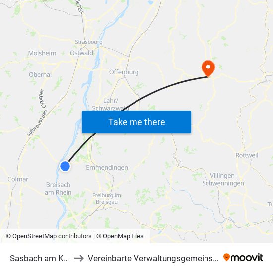 Sasbach am Kaiserstuhl to Vereinbarte Verwaltungsgemeinschaft Freudenstadt map