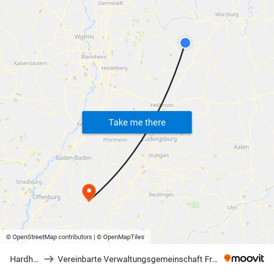 Hardheim to Vereinbarte Verwaltungsgemeinschaft Freudenstadt map