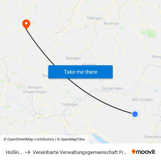 Hoßkirch to Vereinbarte Verwaltungsgemeinschaft Freudenstadt map