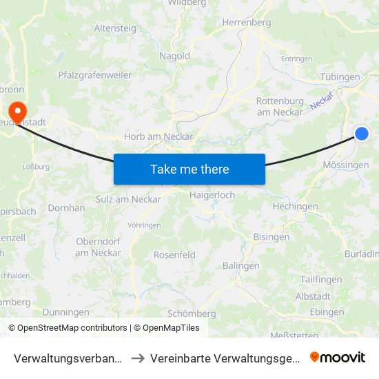 Verwaltungsverband Steinlach-Wiesaz to Vereinbarte Verwaltungsgemeinschaft Freudenstadt map