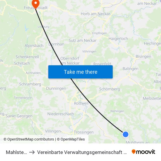 Mahlstetten to Vereinbarte Verwaltungsgemeinschaft Freudenstadt map