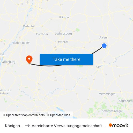 Königsbronn to Vereinbarte Verwaltungsgemeinschaft Freudenstadt map