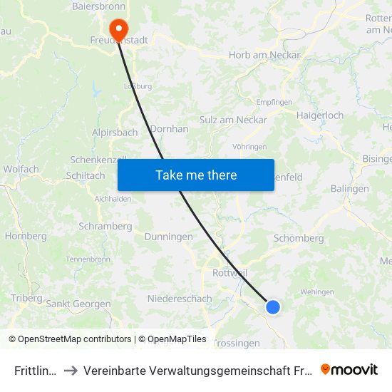 Frittlingen to Vereinbarte Verwaltungsgemeinschaft Freudenstadt map