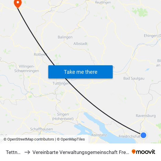 Tettnang to Vereinbarte Verwaltungsgemeinschaft Freudenstadt map