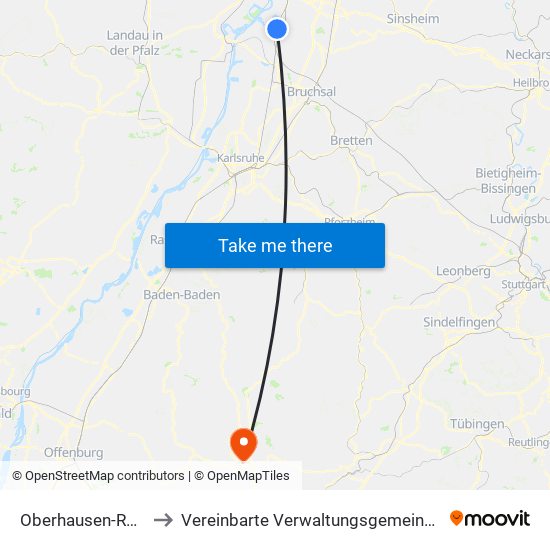 Oberhausen-Rheinhausen to Vereinbarte Verwaltungsgemeinschaft Freudenstadt map