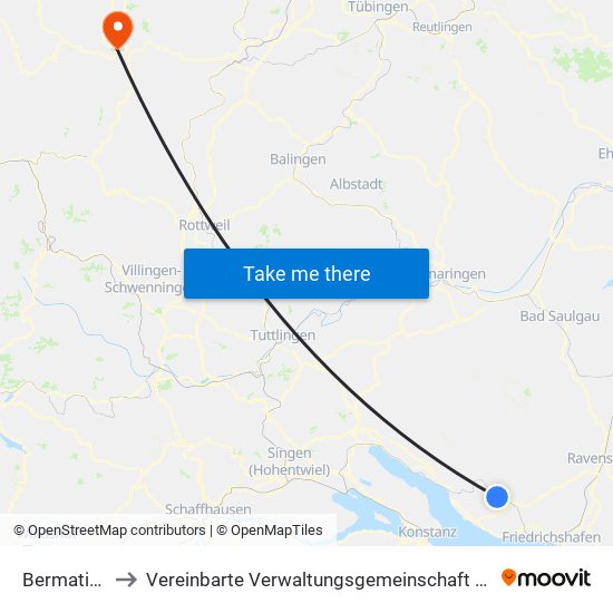 Bermatingen to Vereinbarte Verwaltungsgemeinschaft Freudenstadt map